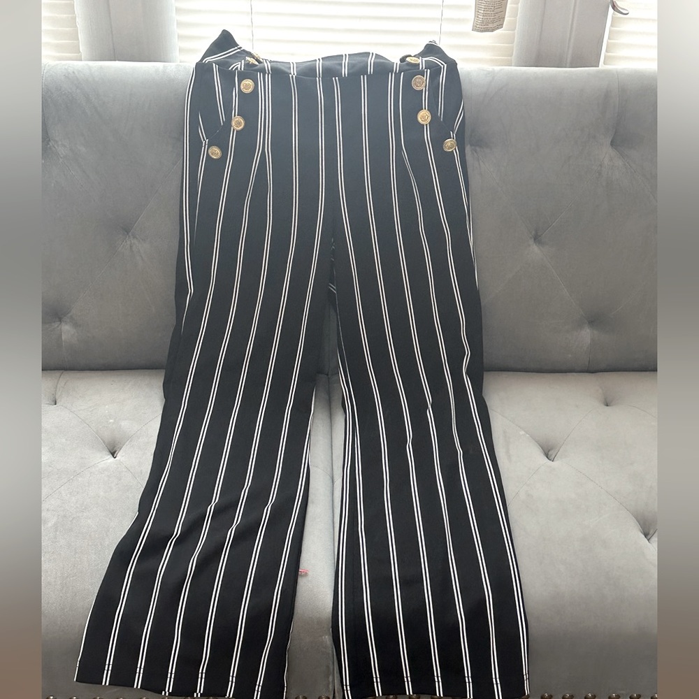 Black with white stripes wide leg pants